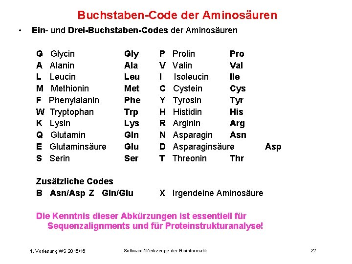 Buchstaben-Code der Aminosäuren • Ein- und Drei-Buchstaben-Codes der Aminosäuren G A L M F