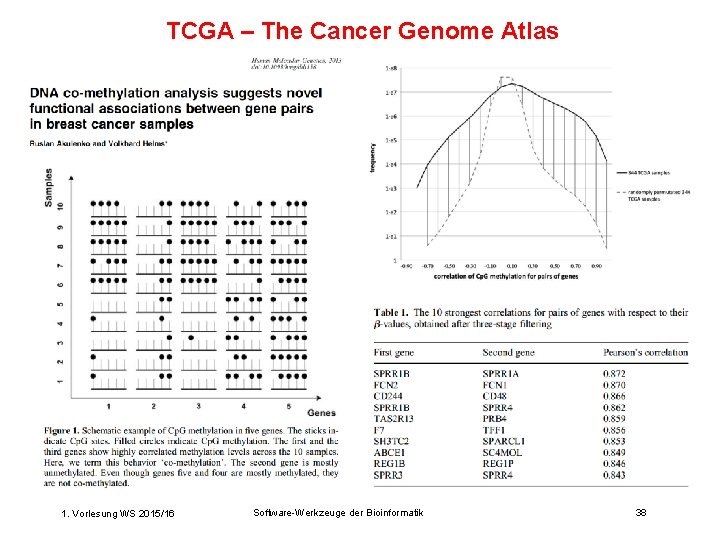 TCGA – The Cancer Genome Atlas 1. Vorlesung WS 2015/16 Software-Werkzeuge der Bioinformatik 38