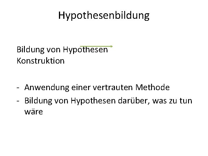 Hypothesenbildung Bildung von Hypothesen Konstruktion - Anwendung einer vertrauten Methode - Bildung von Hypothesen