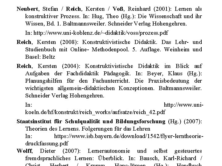 Neubert, Stefan / Reich, Kersten / Voß, Reinhard (2001): Lernen als konstruktiver Prozess. In: