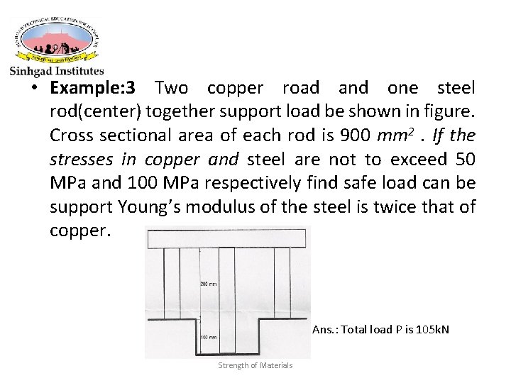  • Example: 3 Two copper road and one steel rod(center) together support load