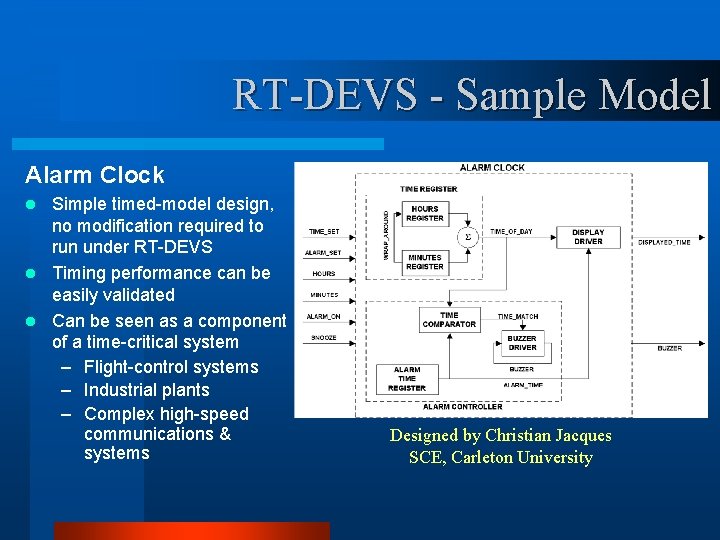 RT-DEVS - Sample Model Alarm Clock Simple timed-model design, no modification required to run