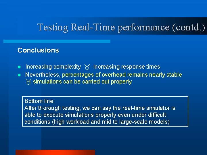 Testing Real-Time performance (contd. ) Conclusions Increasing complexity Increasing response times l Nevertheless, percentages