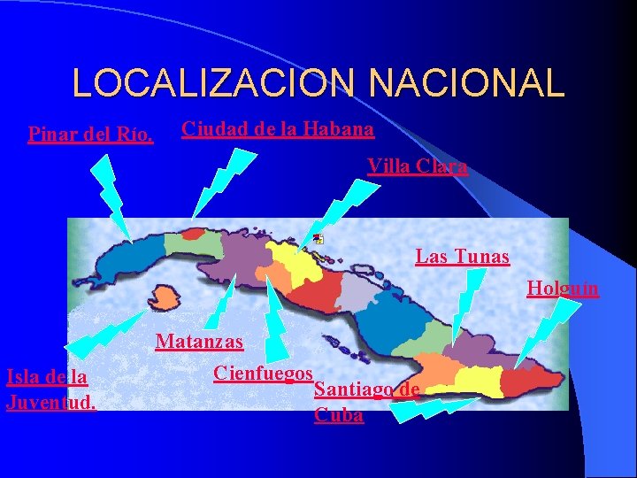 LOCALIZACION NACIONAL Pinar del Río. Ciudad de la Habana Villa Clara Las Tunas Holguín