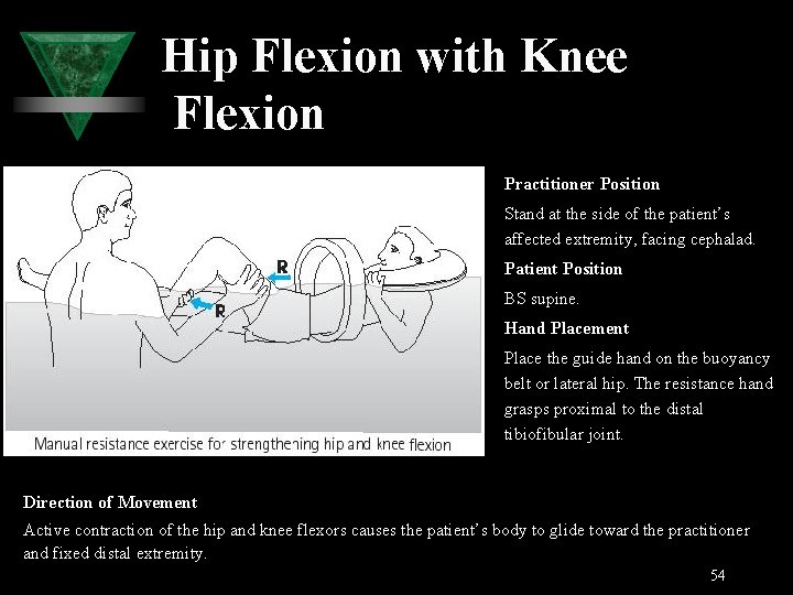 Hip Flexion with Knee Flexion Practitioner Position Stand at the side of the patient’s