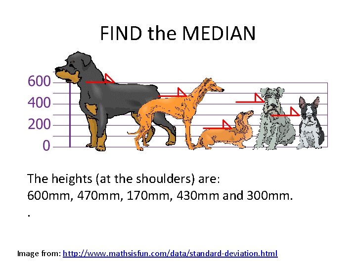 FIND the MEDIAN The heights (at the shoulders) are: 600 mm, 470 mm, 170