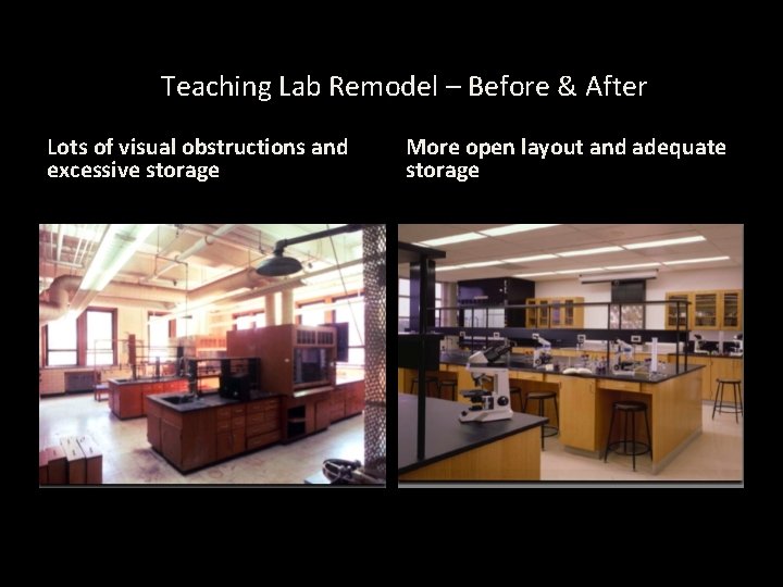 Teaching Lab Remodel – Before & After Lots of visual obstructions and excessive storage