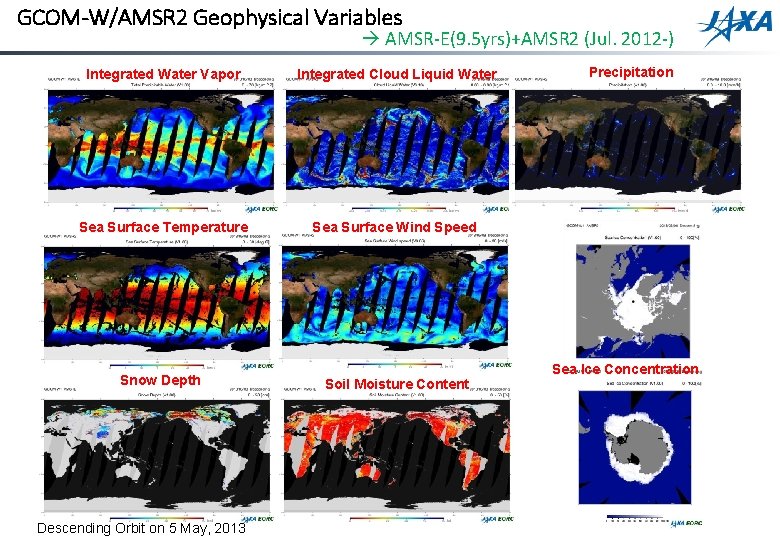 GCOM-W/AMSR 2 Geophysical Variables AMSR-E(9. 5 yrs)+AMSR 2 (Jul. 2012 -) Integrated Water Vapor