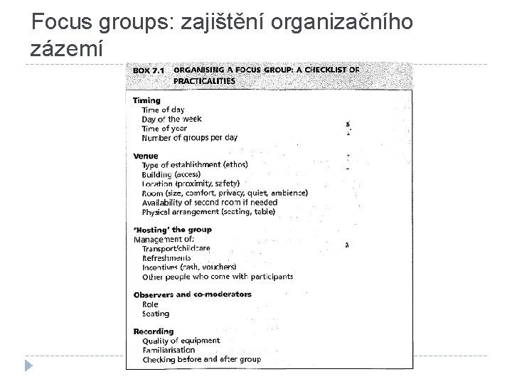 Focus groups: zajištění organizačního zázemí 