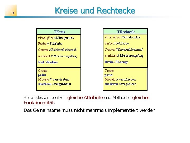 9 Kreise und Rechtecke TKreis TRechteck x. Pos, y. Pos //Mittelpunkte Farbe // Füllfarbe