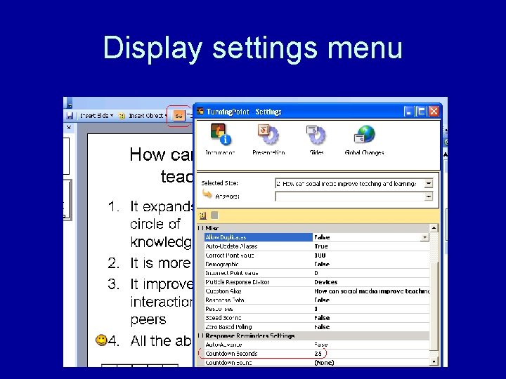 Display settings menu 