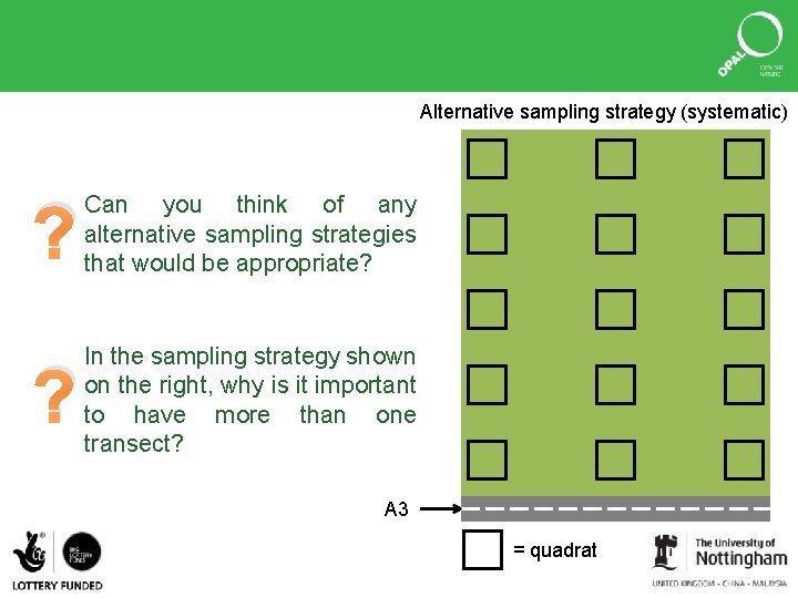 Alternative sampling strategy (systematic) ? Can you think of any alternative sampling strategies that