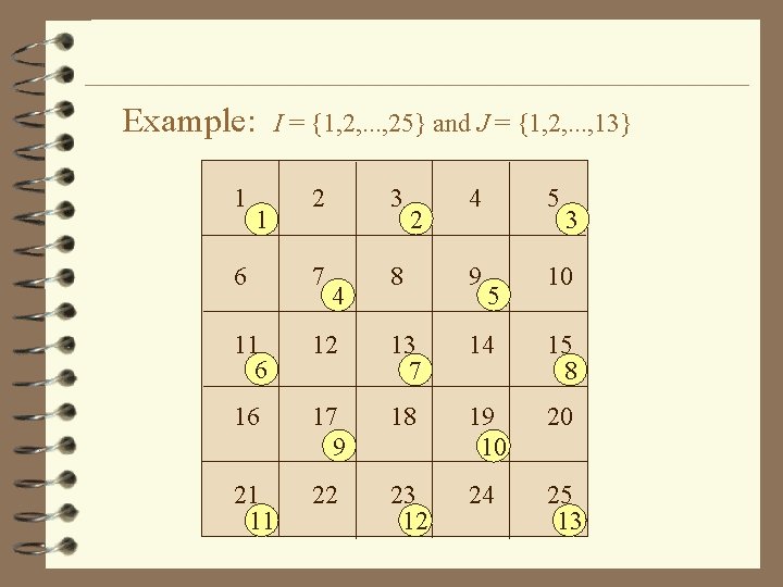 Example: 1 I = {1, 2, . . . , 25} and J =
