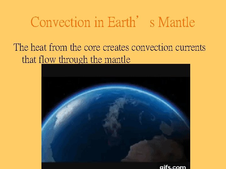Convection in Earth’s Mantle The heat from the core creates convection currents that flow