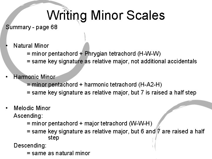 Writing Minor Scales Summary - page 68 • Natural Minor = minor pentachord +