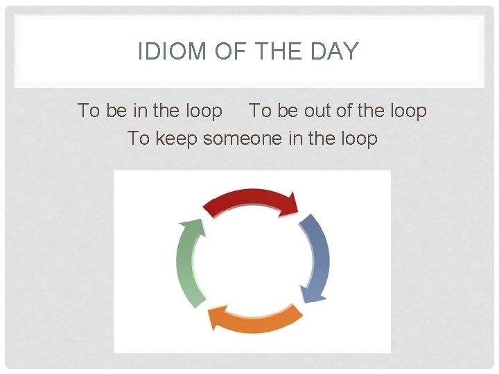 IDIOM OF THE DAY To be in the loop To be out of the