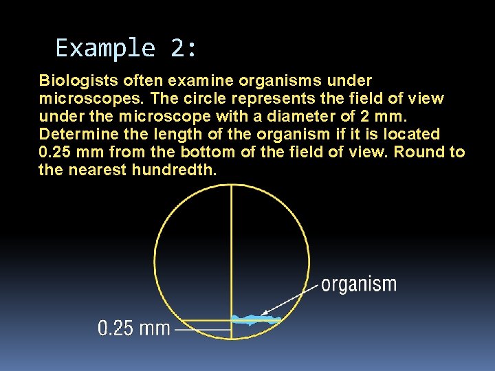 Example 2: Biologists often examine organisms under microscopes. The circle represents the field of Example 2: Biologists often examine organisms under microscopes. The circle represents the field of