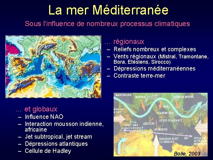 La mer Méditerranée Sous l’influence de nombreux processus climatiques … régionaux – Reliefs nombreux