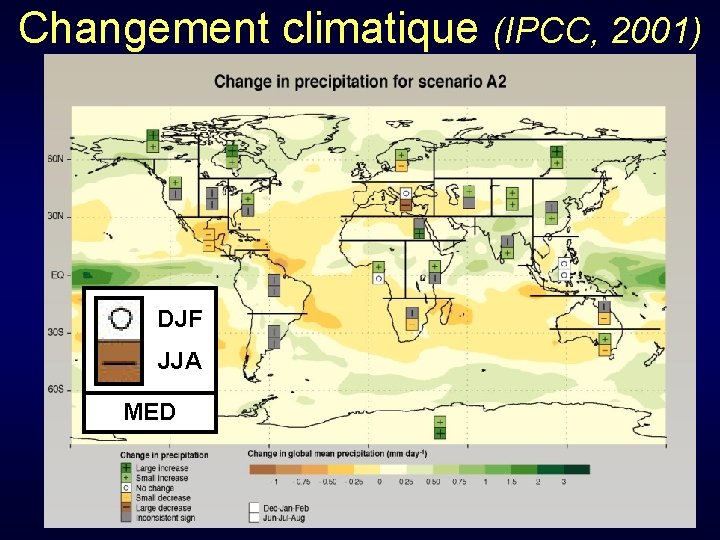 Changement climatique (IPCC, 2001) IPCC, 2001 DJF JJA MED 