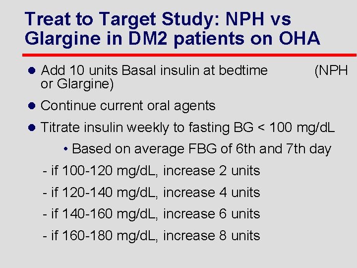 Treat to Target Study: NPH vs Glargine in DM 2 patients on OHA l