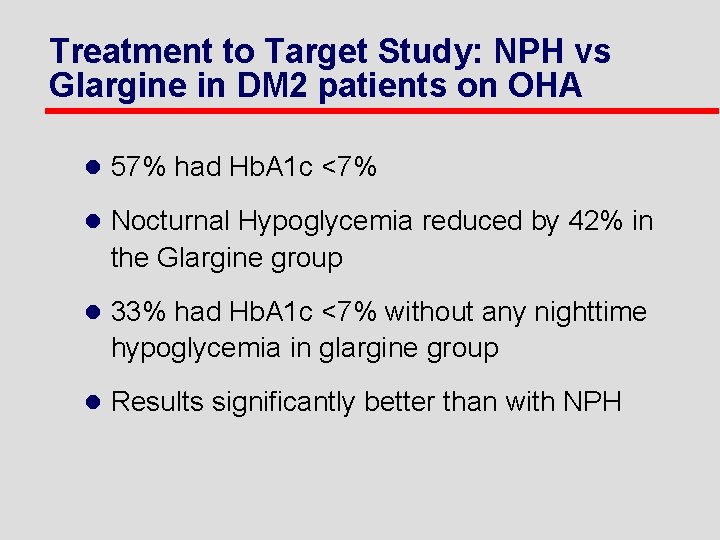 Treatment to Target Study: NPH vs Glargine in DM 2 patients on OHA l
