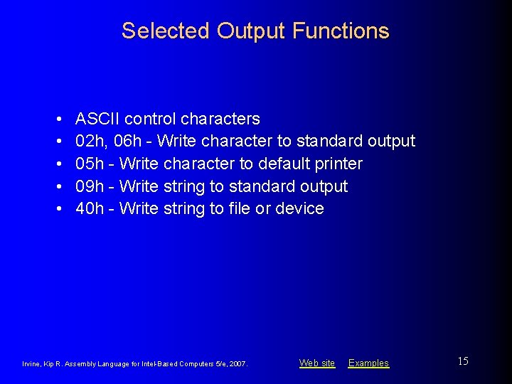 Selected Output Functions • • • ASCII control characters 02 h, 06 h - Selected Output Functions • • • ASCII control characters 02 h, 06 h -