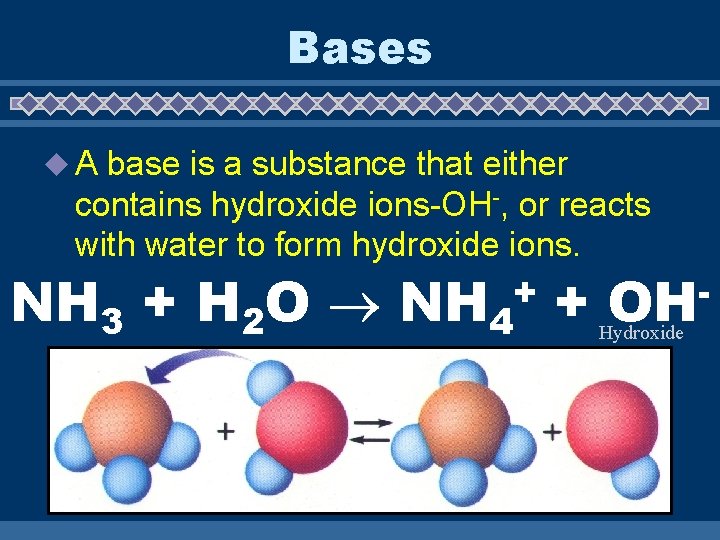 Bases u. A base is a substance that either contains hydroxide ions-OH-, or reacts