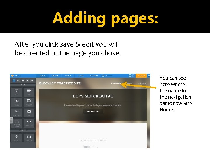 Adding pages: After you click save & edit you will be directed to the
