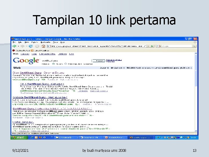 Tampilan 10 link pertama 9/12/2021 by budi murtiyasa ums 2008 13 