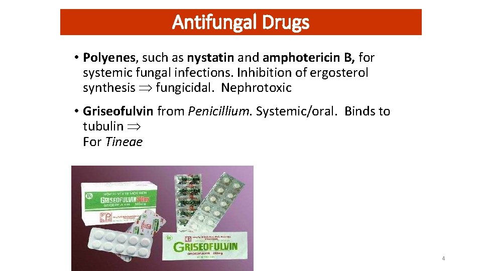 Antifungal Drugs • Polyenes, such as nystatin and amphotericin B, for systemic fungal infections.