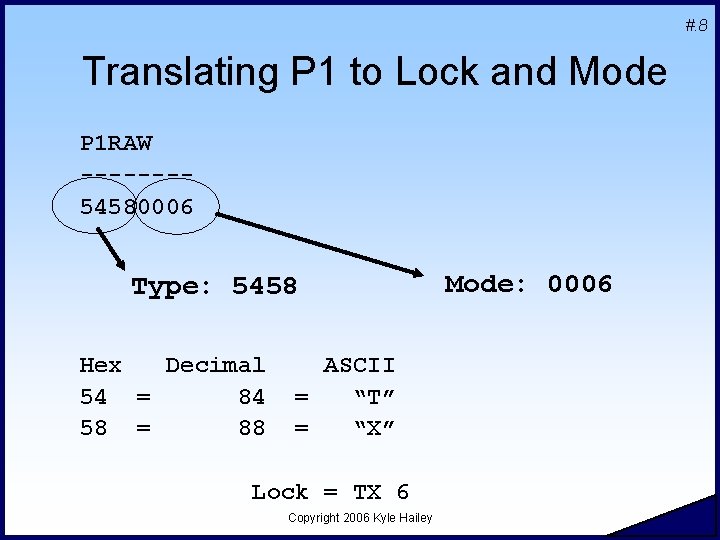 #. 8 Translating P 1 to Lock and Mode P 1 RAW -------54580006 Type: