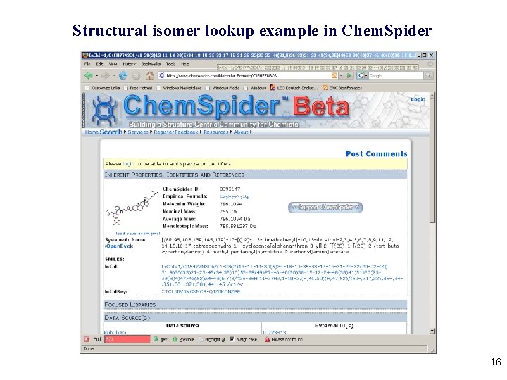 Structural isomer lookup example in Chem. Spider 16 