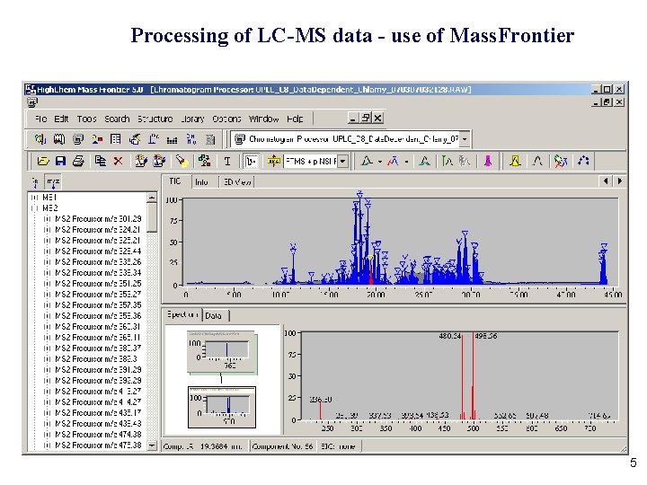 Processing of LC-MS data - use of Mass. Frontier 5 