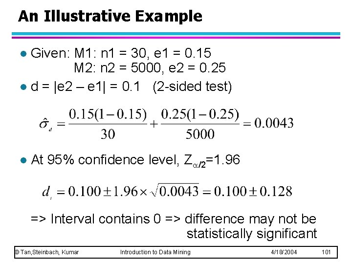 An Illustrative Example Given: M 1: n 1 = 30, e 1 = 0.