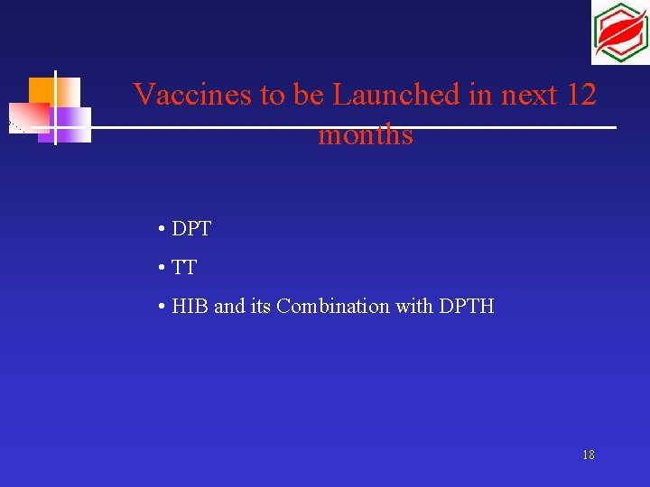 Vaccines to be Launched in next 12 months • DPT • TT • HIB