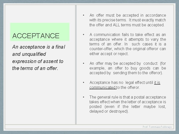 ACCEPTANCE An acceptance is a final and unqualified expression of assent to the terms