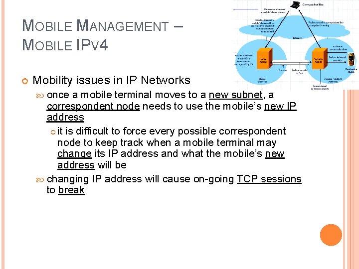 MOBILE MANAGEMENT – MOBILE IPV 4 Mobility issues in IP Networks once a mobile