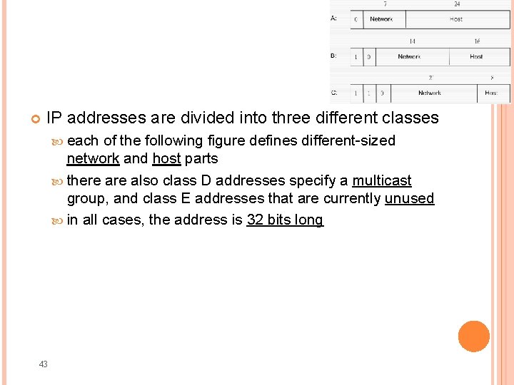  IP addresses are divided into three different classes each of the following figure