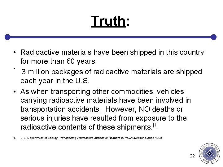 Truth: • Radioactive materials have been shipped in this country for more than 60