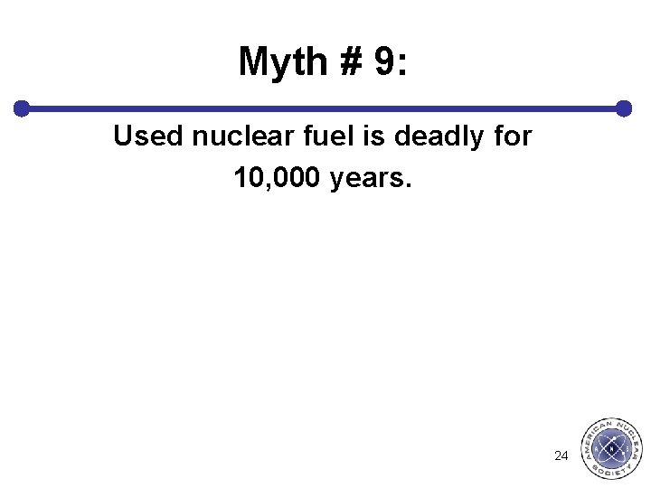 Myth # 9: Used nuclear fuel is deadly for 10, 000 years. 24 