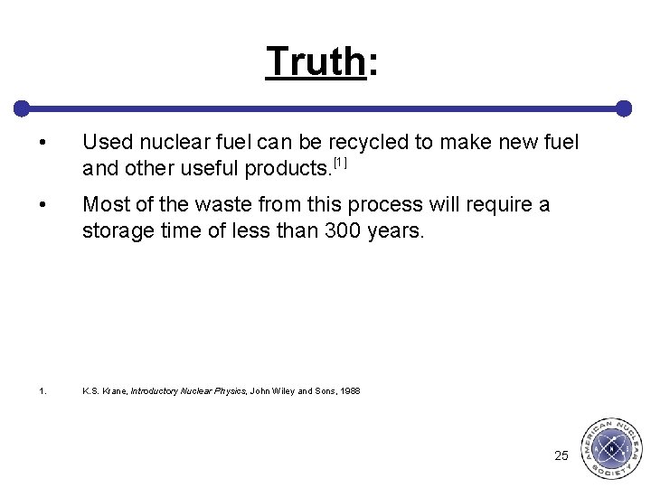 Truth: • Used nuclear fuel can be recycled to make new fuel and other