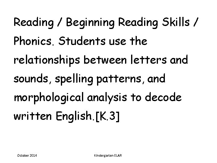 Reading / Beginning Reading Skills / Phonics. Students use the relationships between letters and