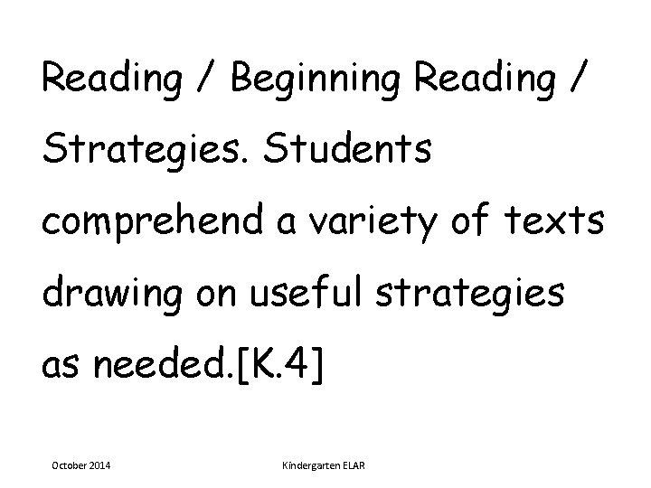 Reading / Beginning Reading / Strategies. Students comprehend a variety of texts drawing on