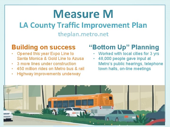 Measure M LA County Traffic Improvement Plan theplan. metro. net Building on success •