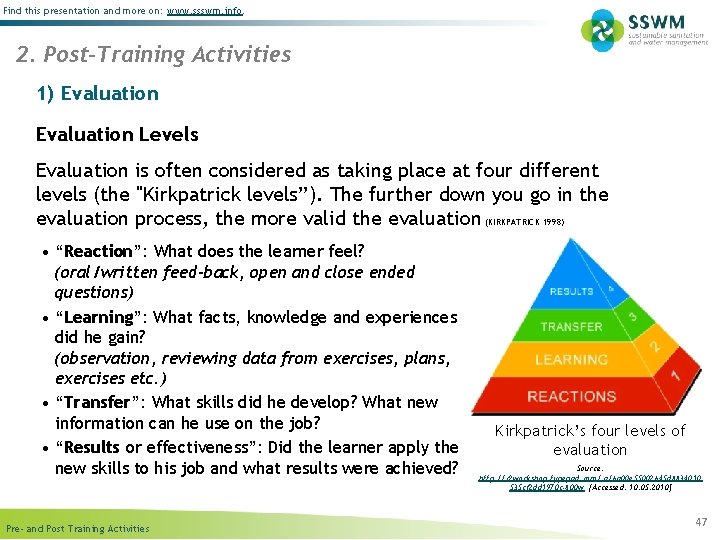 Find this presentation and more on: www. ssswm. info. 2. Post-Training Activities 1) Evaluation