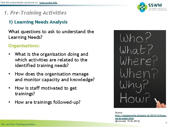 Find this presentation and more on: www. ssswm. info. 1. Pre-Training Activities 1) Learning