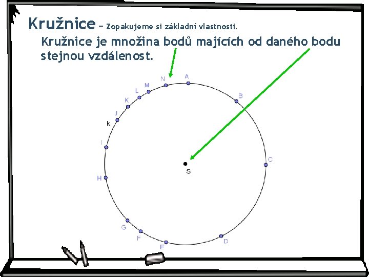 Kružnice − Zopakujeme si základní vlastnosti. Kružnice je množina bodů majících od daného bodu