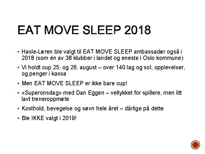 § Hasle-Løren ble valgt til EAT MOVE SLEEP ambassadør også i 2018 (som én