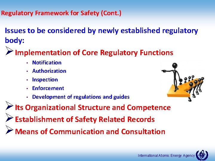 Regulatory Framework for Safety (Cont. ) Issues to be considered by newly established regulatory