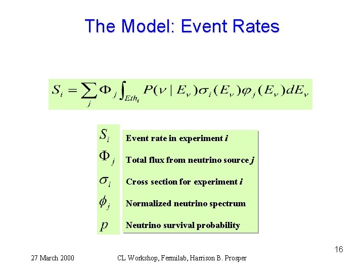 The Model: Event Rates Event rate in experiment i Total flux from neutrino source